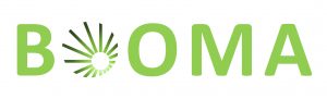 Proposed Board of Orientation and Mobility Australasia BOOMA logo. Green text with first O of BOOMA represented by a small white circle with green lines fanning out from it.